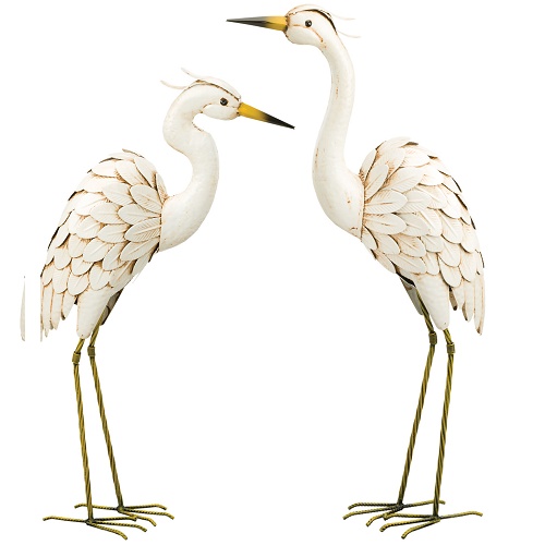 Wedding Birds - White Egret Pair - Event Rentals - Beautiful White Metal Standing birds